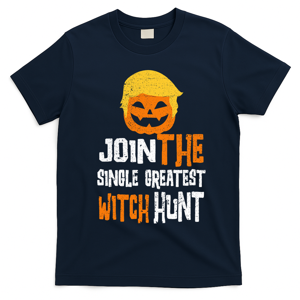 Anti-Trump Halloween Pumpkin Join Single Greatest Witch Hunt T-Shirt - Navy Blue