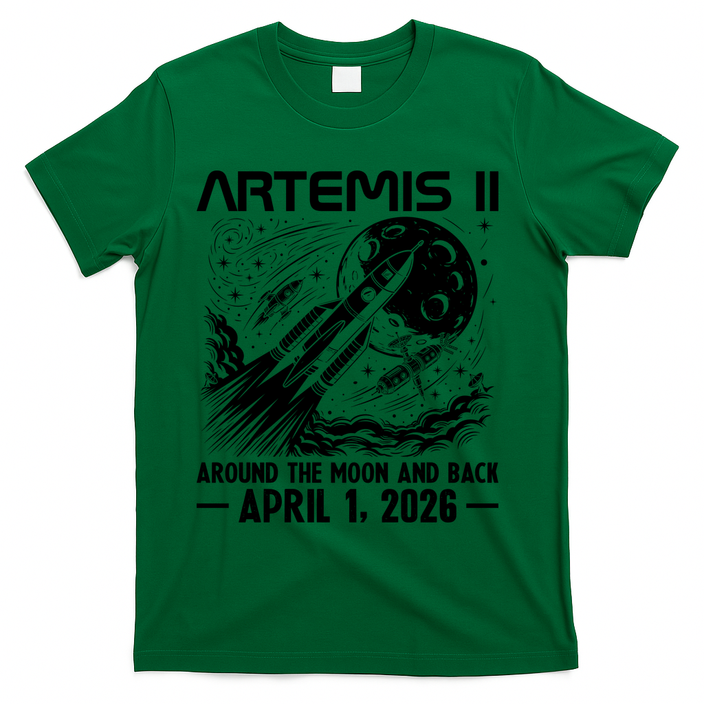 Artemis II Around The Moon And Back 2026 T-Shirt - Green