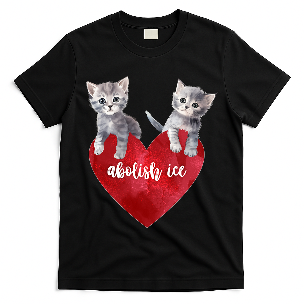 Abolish ICE Valentine Heart Kittens Anti ICE  T-Shirt