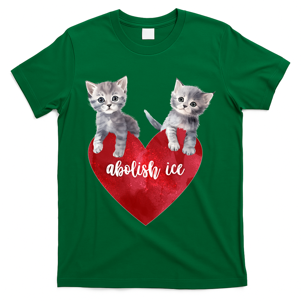 Abolish ICE Valentine Heart Kittens Anti ICE  T-Shirt