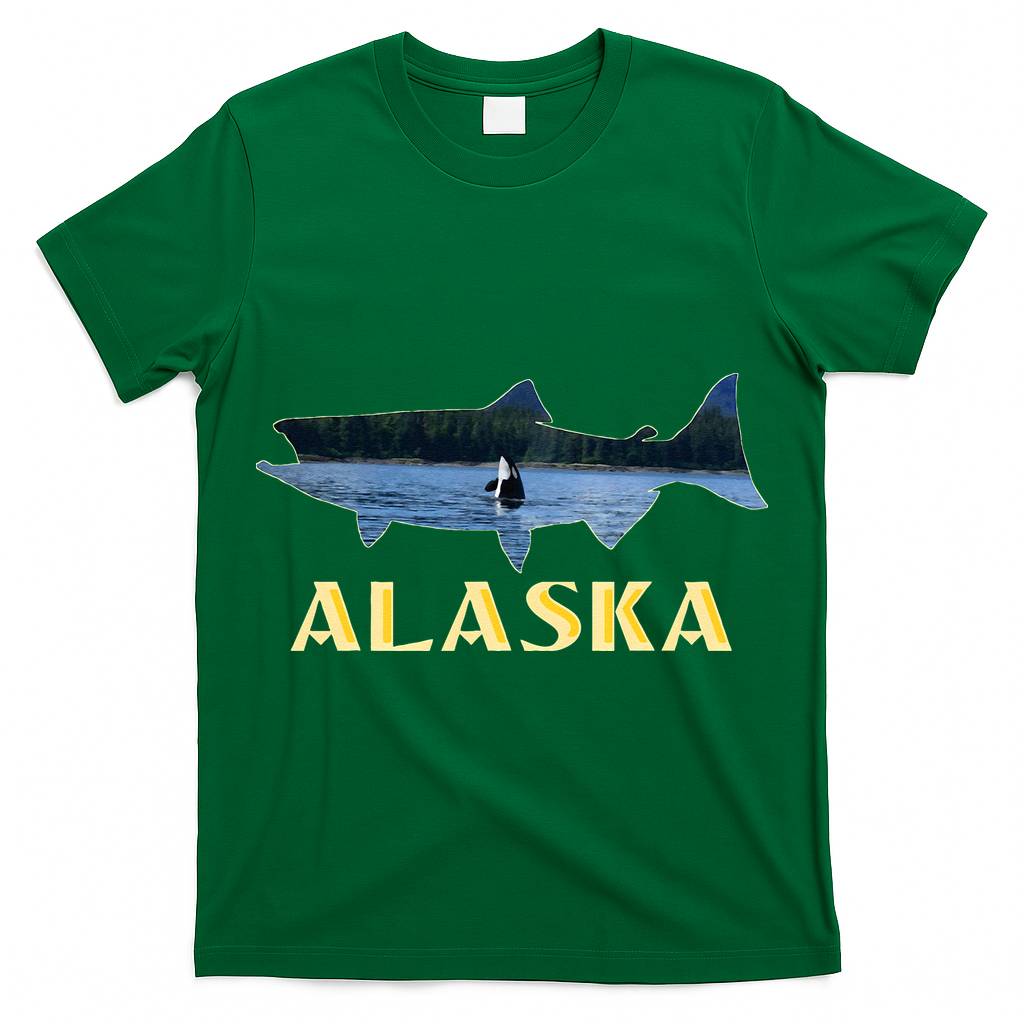 Alaska King Salmon Fishing Vacation Fisherman Orca Whale T-Shirt