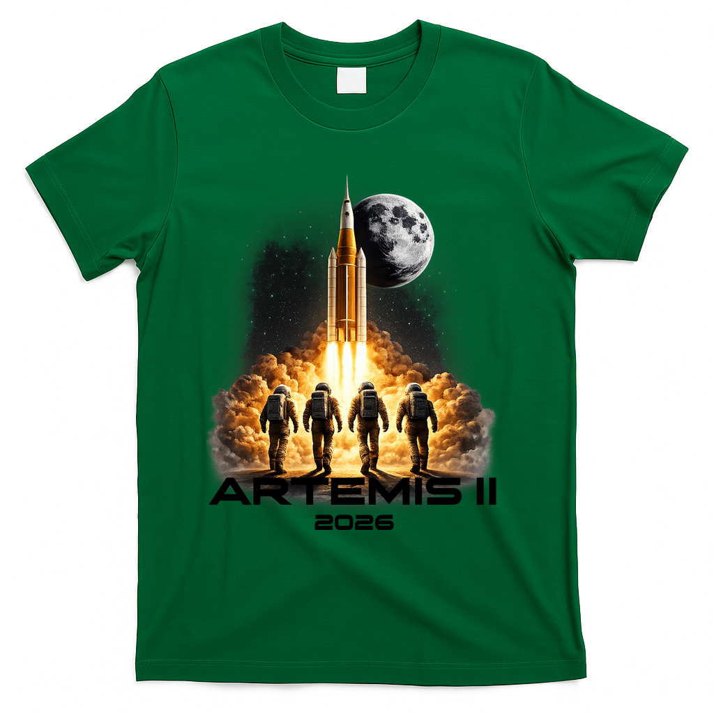 Artemis Launch To The Moon Astronaut Explorer T-Shirt - Green