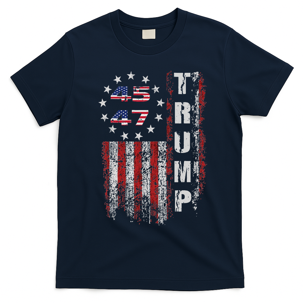 American Made Trump Merchandise Flag Trump 45 47 T-Shirt - Navy Blue