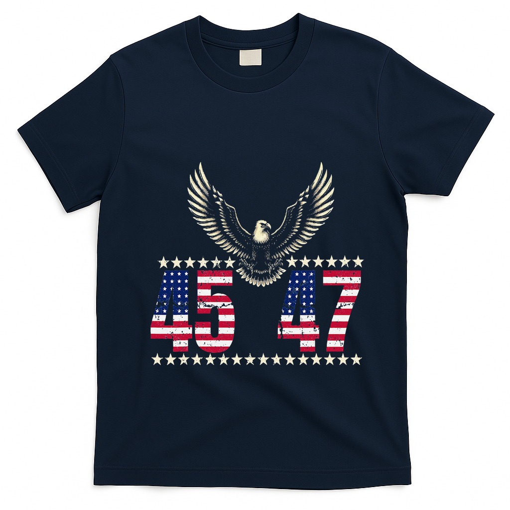 American Made Trump Merchandise Trump 45 47 Trump 2025 T-Shirt - Navy Blue
