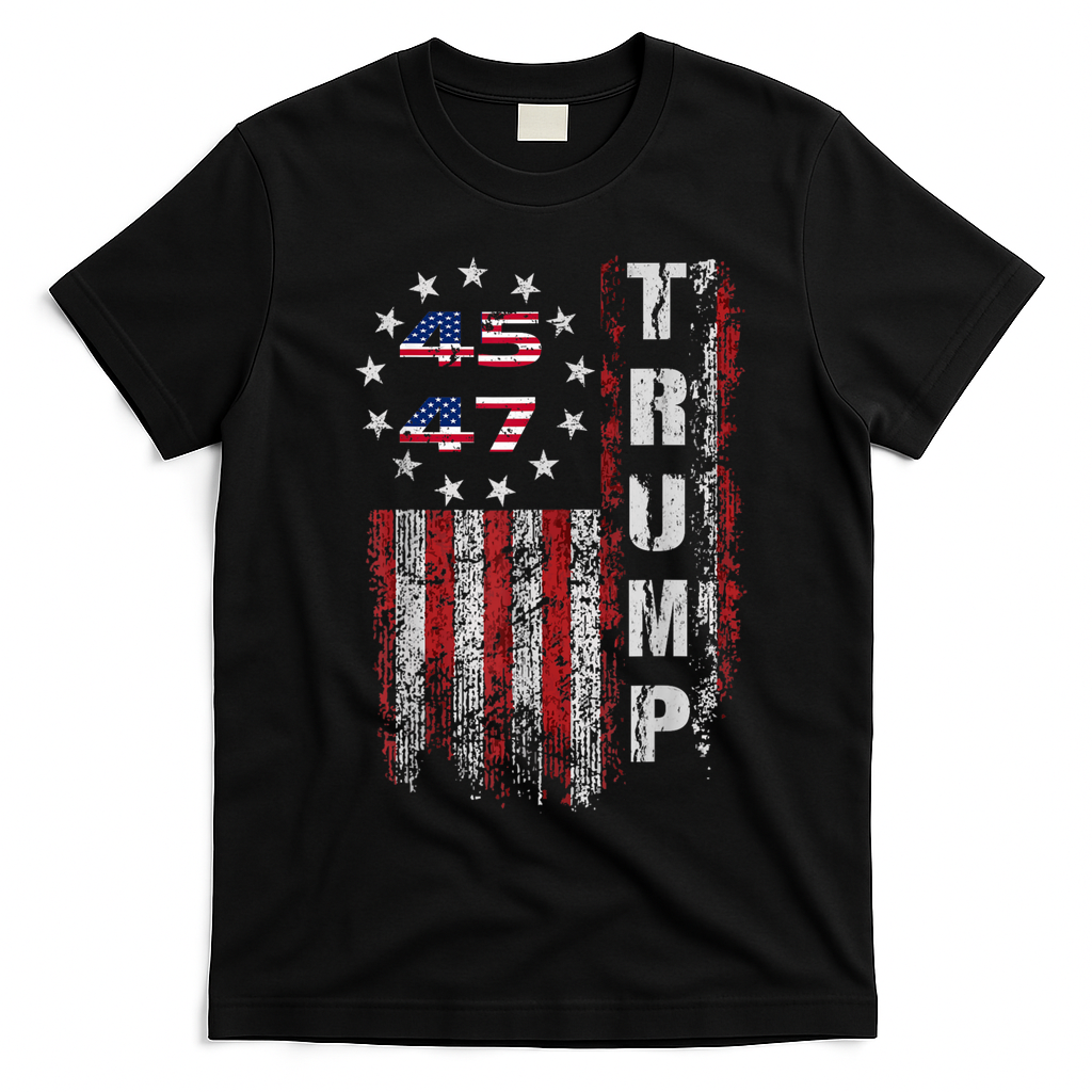 American Made Trump Merchandise Trump 45 47 Flag 2025 T-Shirt - Black