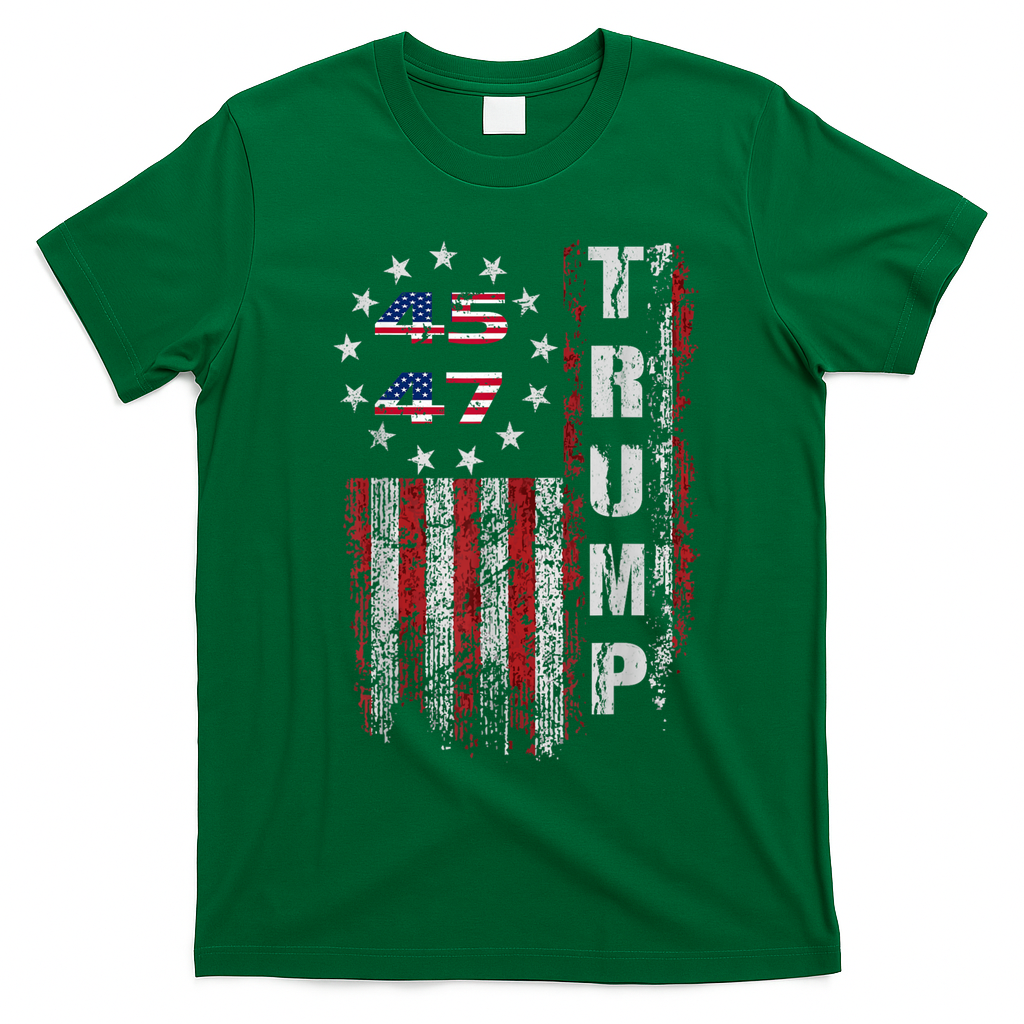 American Made Trump Merchandise Trump 45 47 Flag 2025 T-Shirt - Irish Green