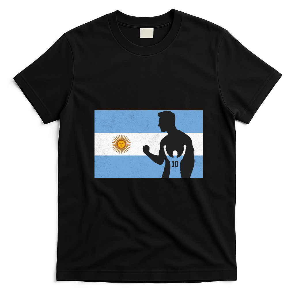 Argentina Number 10 Flag Soccer Player T-Shirt - Black