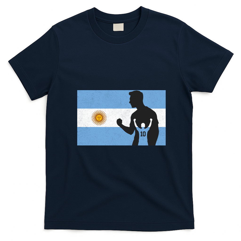 Argentina Number 10 Flag Soccer Player T-Shirt - Navy Blue