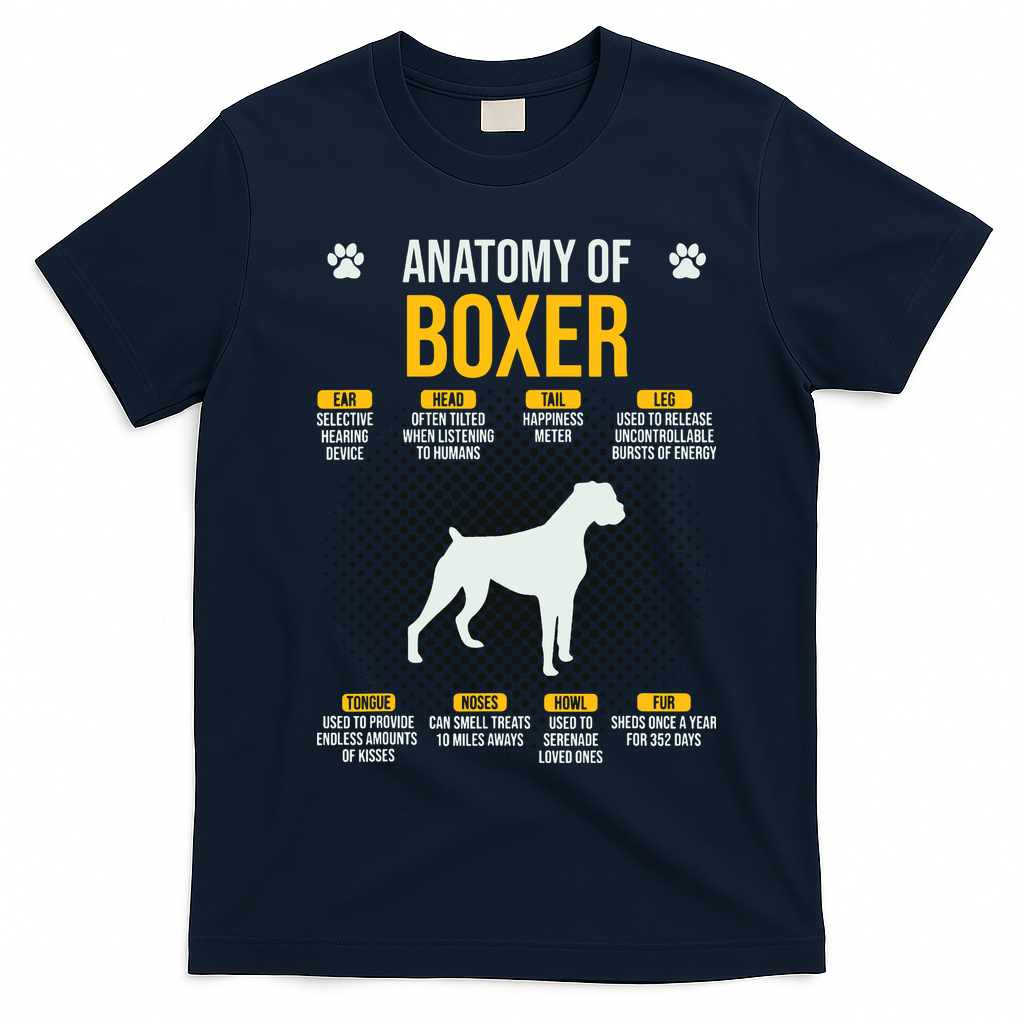 Anatomy Of Boxer Dog Lover Funny T-Shirt - Navy Blue
