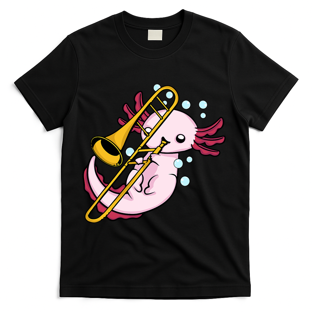 Axolotl Playing Trombone  Marching Band Trombone T-Shirt - Black