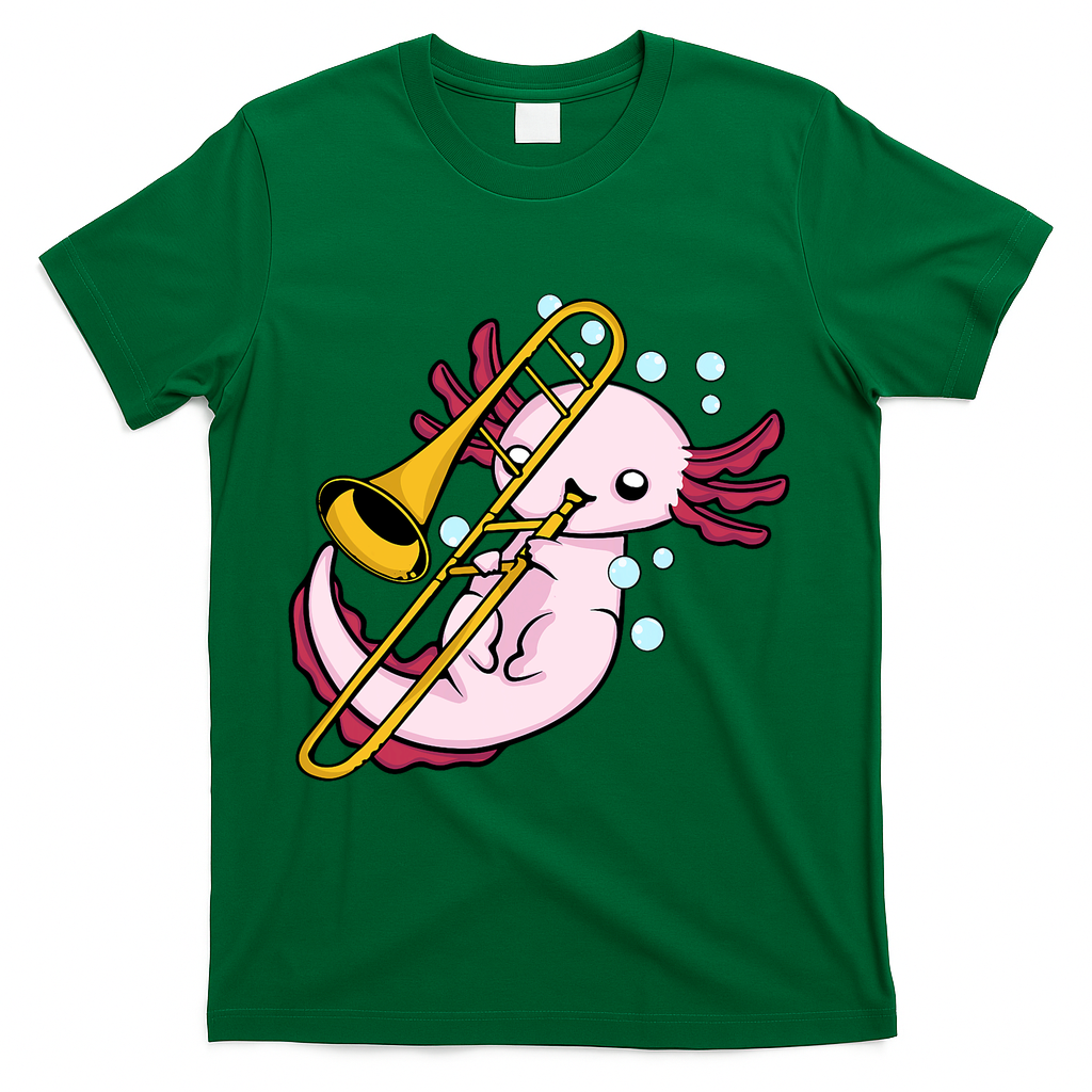 Axolotl Playing Trombone  Marching Band Trombone T-Shirt - Green