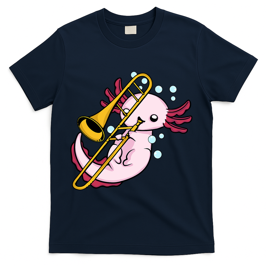 Axolotl Playing Trombone  Marching Band Trombone T-Shirt - Navy