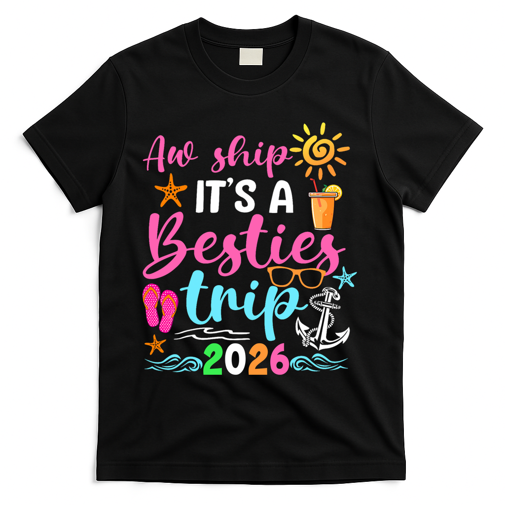 Aw Ship Its A Besties Trip 2026 Sun T-Shirt - Black