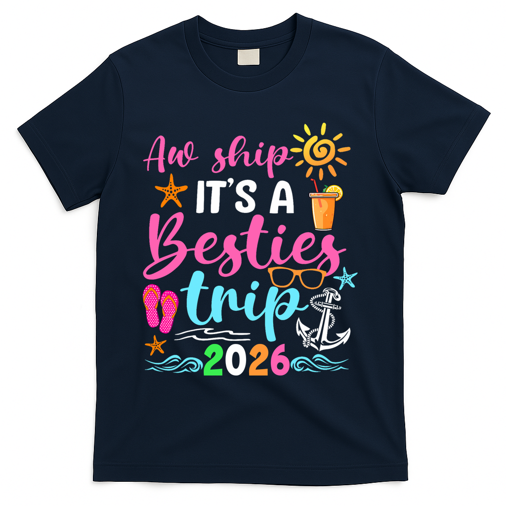 Aw Ship Its A Besties Trip 2026 Sun T-Shirt - Navy