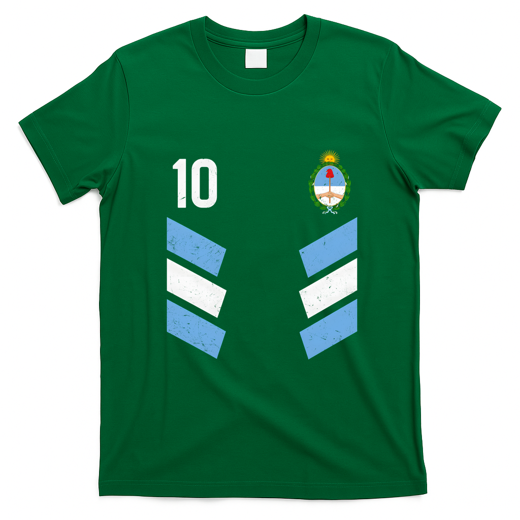 Argentina Soccer Team Jersey 10 Flag Elblem T-Shirt - Irish Green
