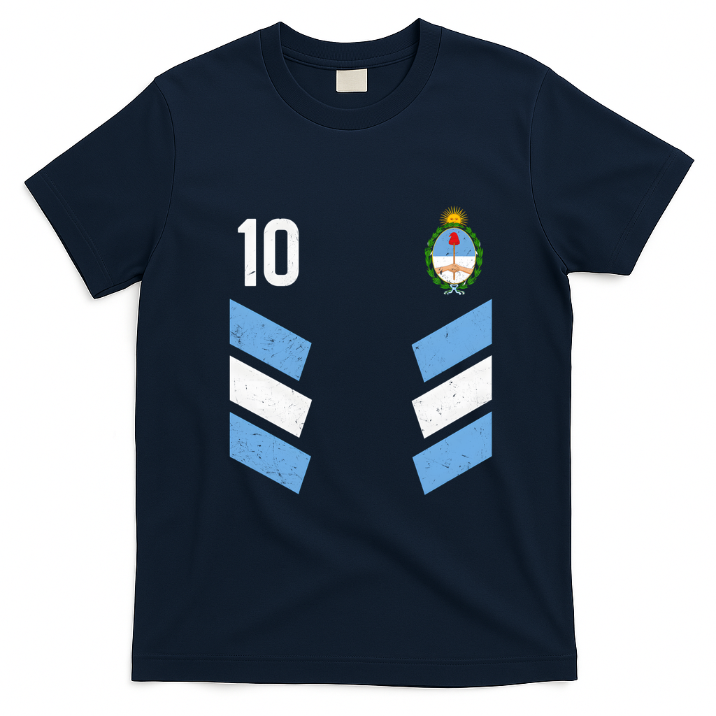 Argentina Soccer Team Jersey 10 Flag Elblem T-Shirt - Navy Blue