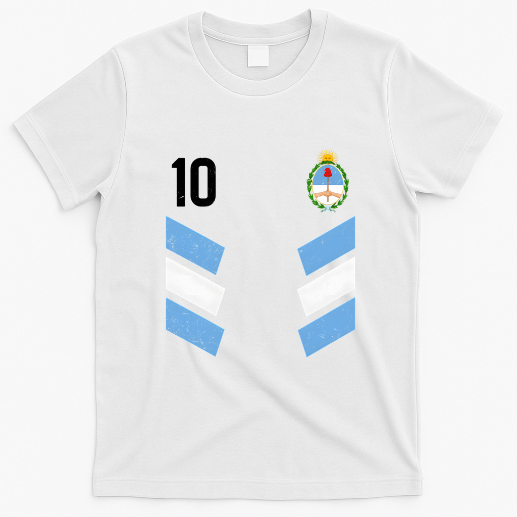 Argentina Soccer Team Jersey 10 Flag Elblem T-Shirt - White
