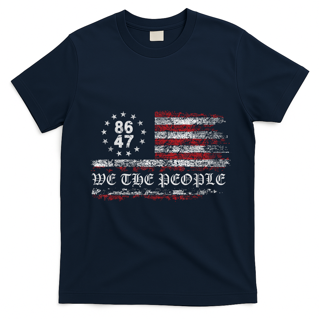 Anti Trump 8647 86 47 US Flag We The People Impeach 47 T-Shirt - Navy Blue