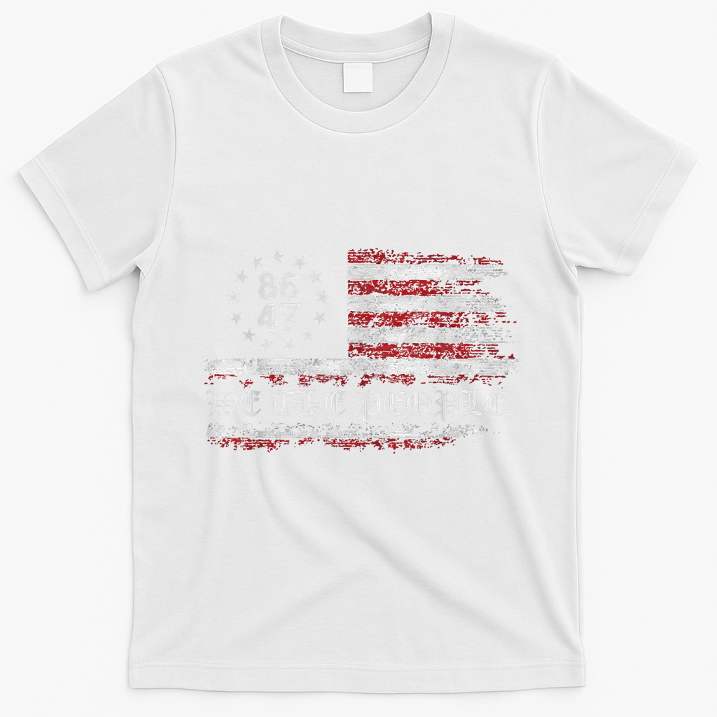 Anti Trump 8647 86 47 US Flag We The People Impeach 47 T-Shirt - White