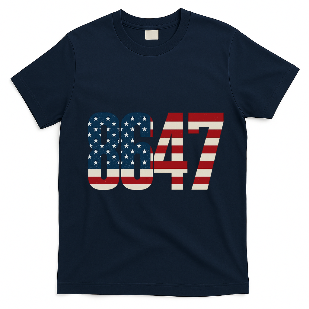 Anti Trump 8647 86 47th President US Flag T-Shirt - Navy Blue