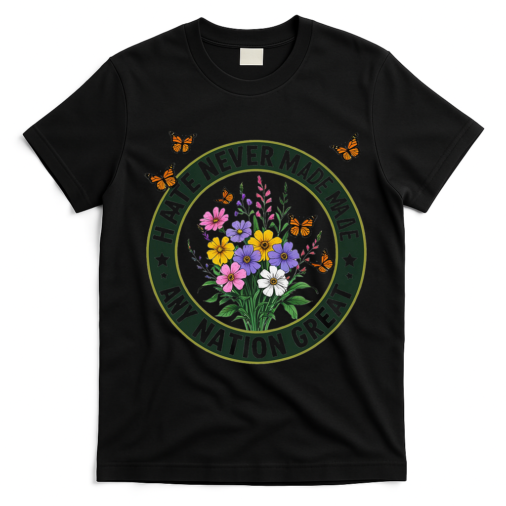 Anti Trump Floral Butterflies Democrat President Liberal T-Shirt - Black