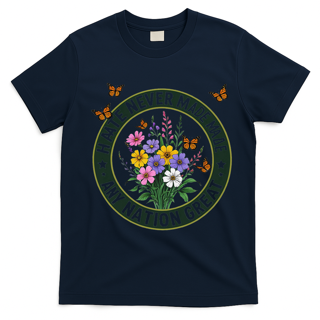 Anti Trump Floral Butterflies Democrat President Liberal T-Shirt - Navy Blue