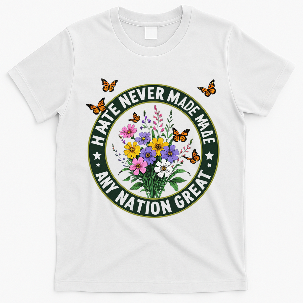 Anti Trump Floral Butterflies Democrat President Liberal T-Shirt - White