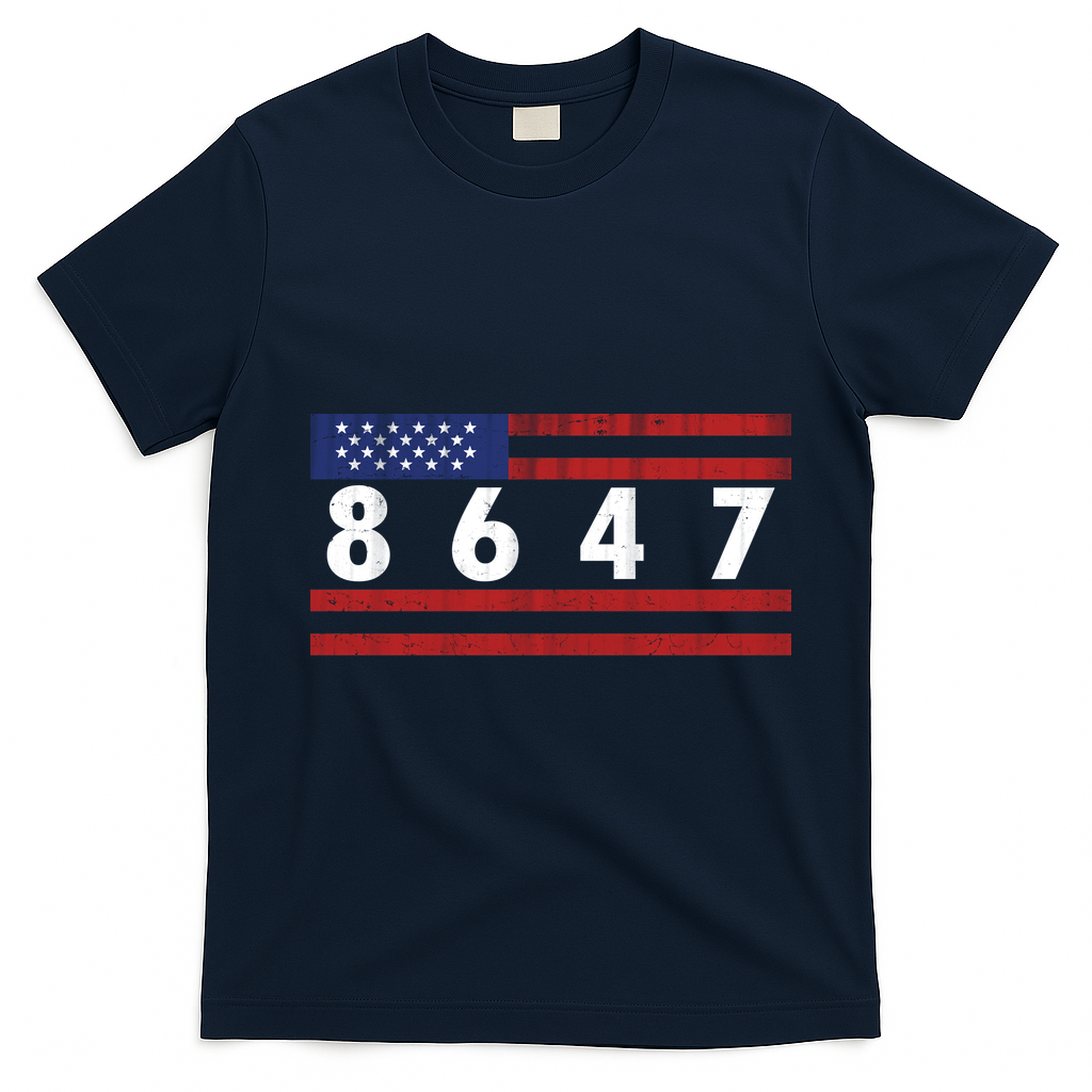 Anti Trump Impeach 47 8647 47th President US Flag T-Shirt - Navy Blue