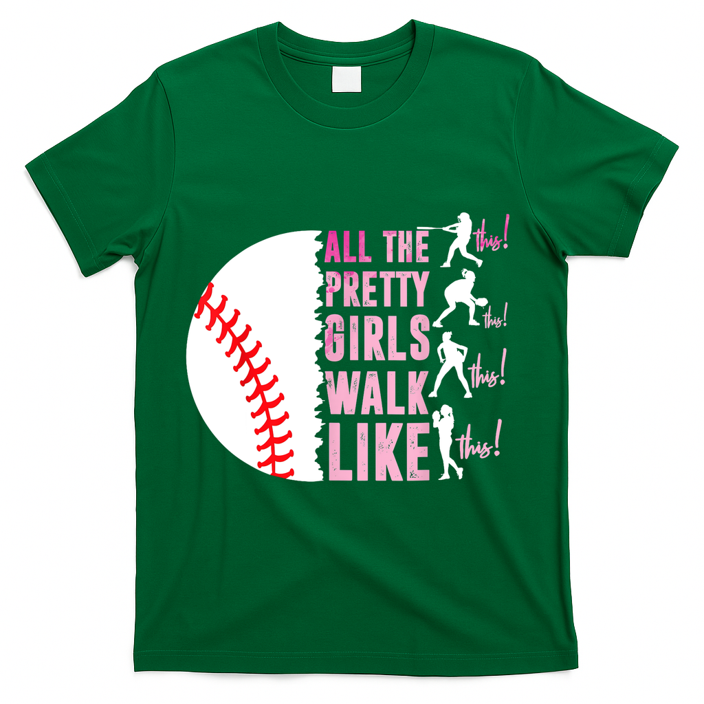 All The Pretty Girl Walk Funny Like This Baseball Player  T-Shirt - Green