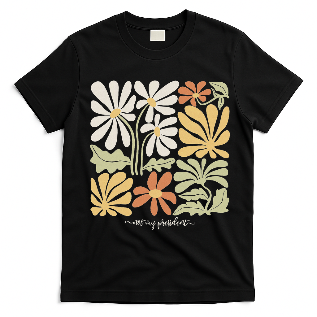 Anti Trump Subtle Not My President Flowers Statement T-Shirt - Black