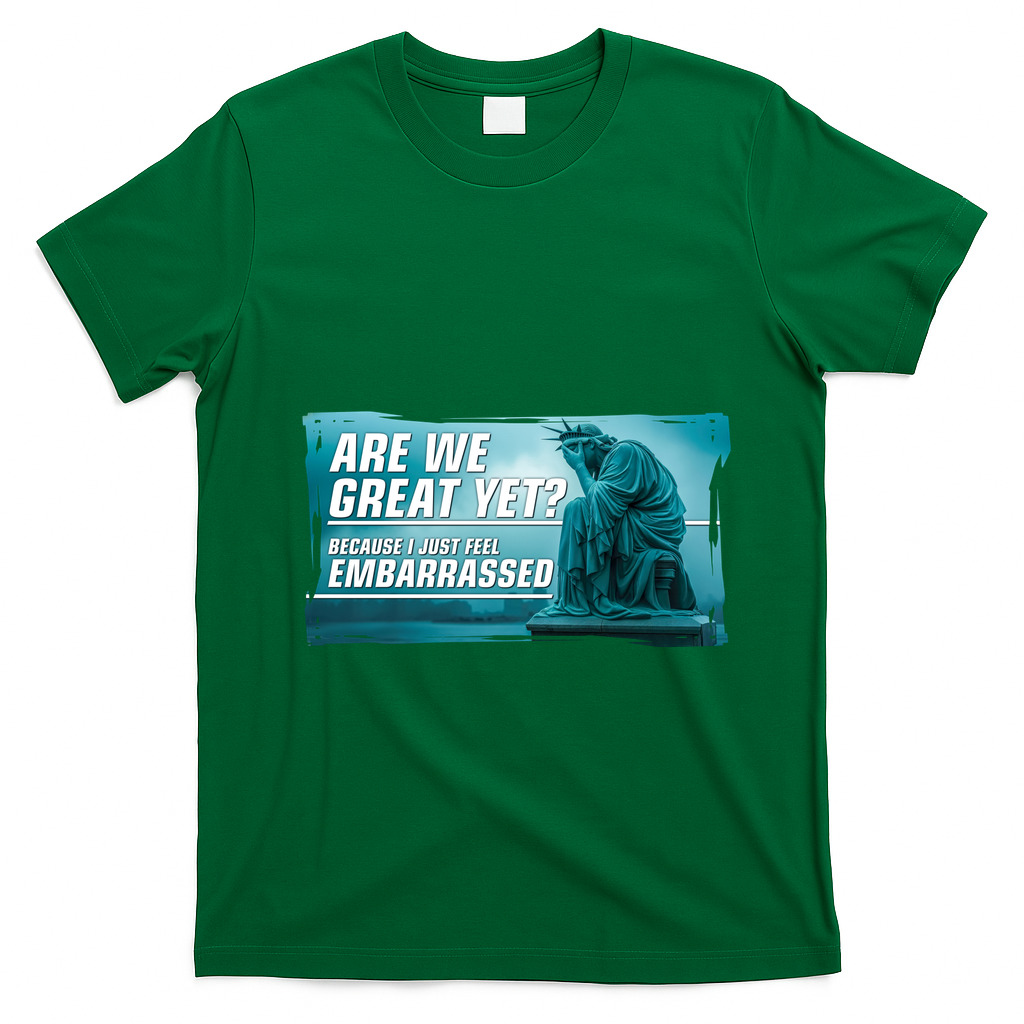 Are We Great Yet Because I Just Feel Embarrassed Sad Statue Of Liberty T-Shirt - Irish Green