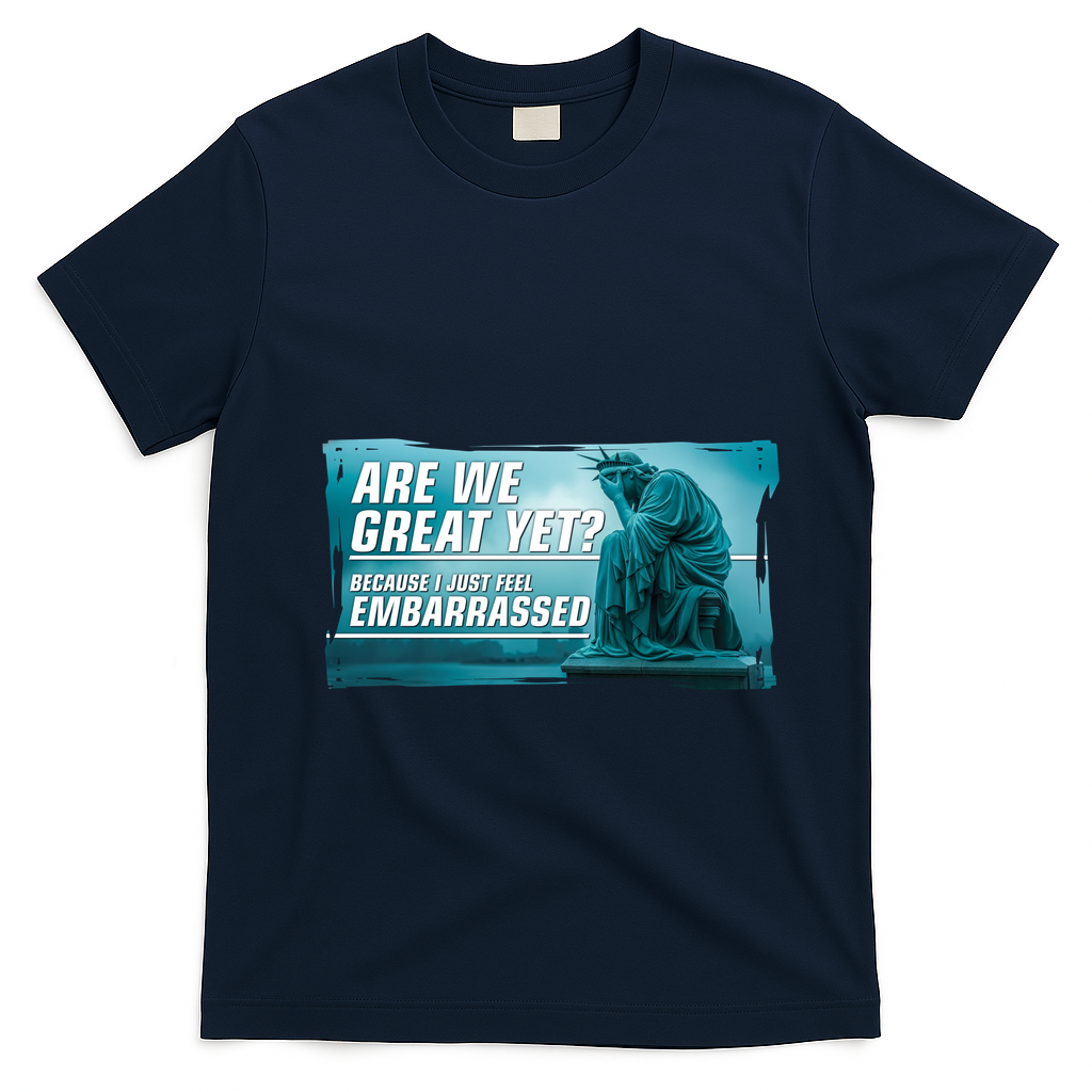 Are We Great Yet Because I Just Feel Embarrassed Sad Statue Of Liberty T-Shirt - Navy Blue