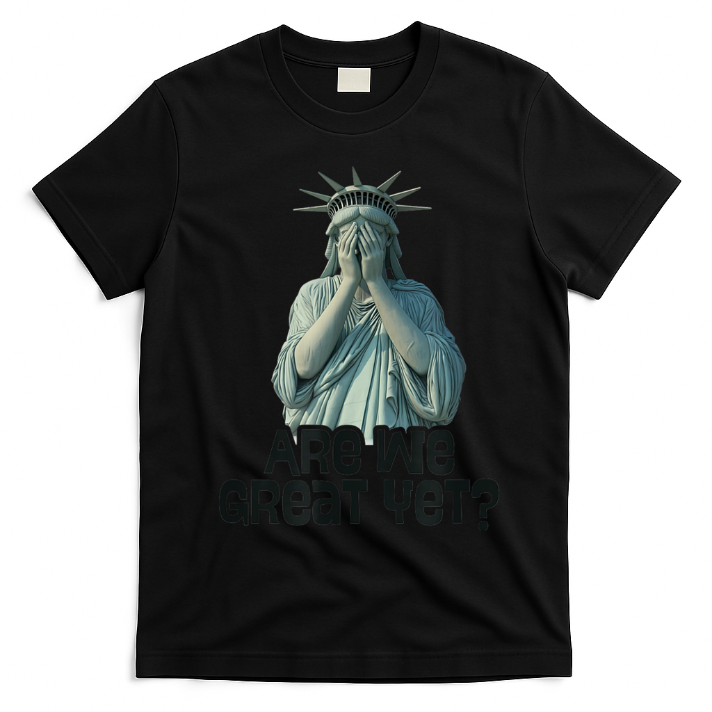 Are We Great Yet Anti Trump Politics Humor Statue Of Liberty T-Shirt - Black