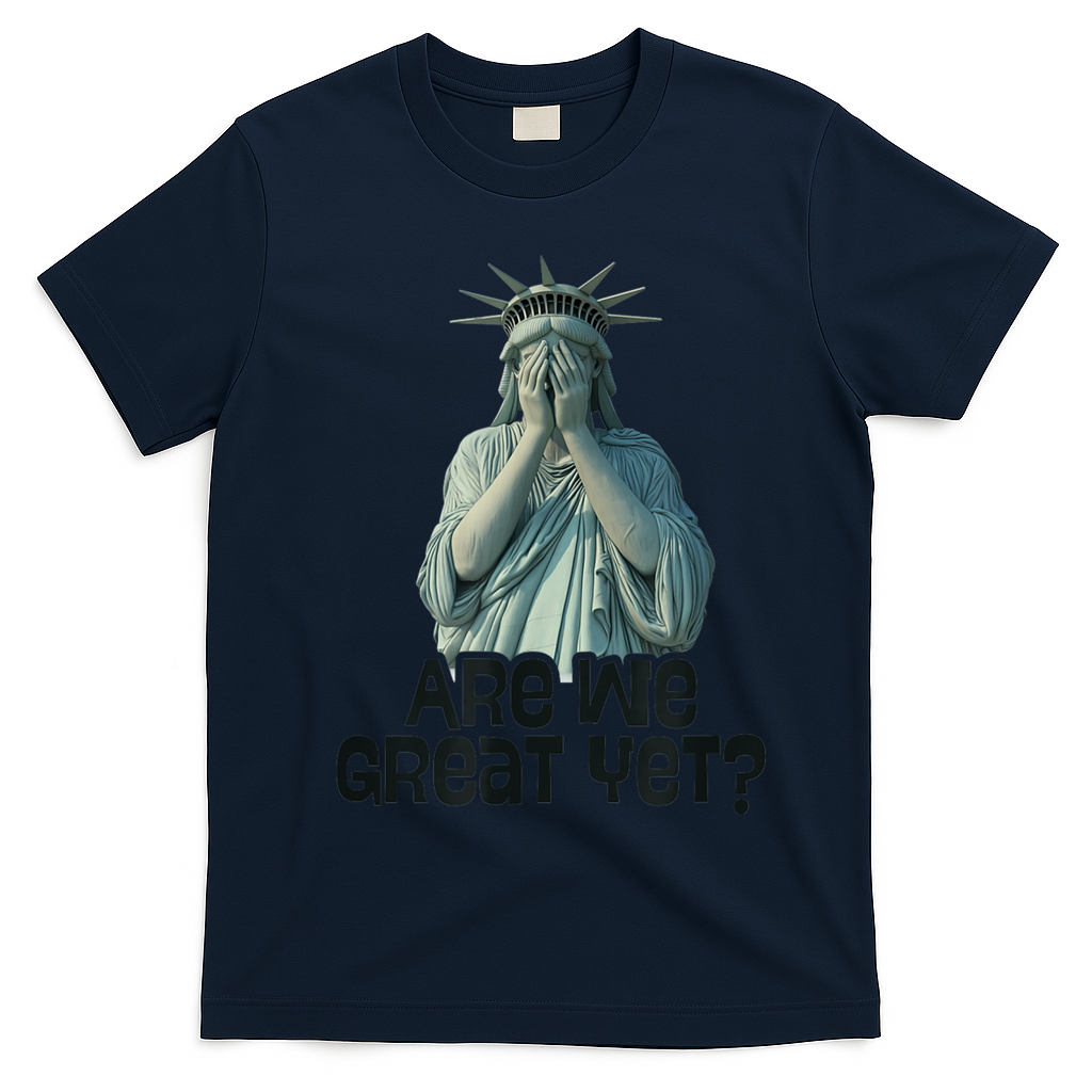 Are We Great Yet Anti Trump Politics Humor Statue Of Liberty T-Shirt - Navy Blue