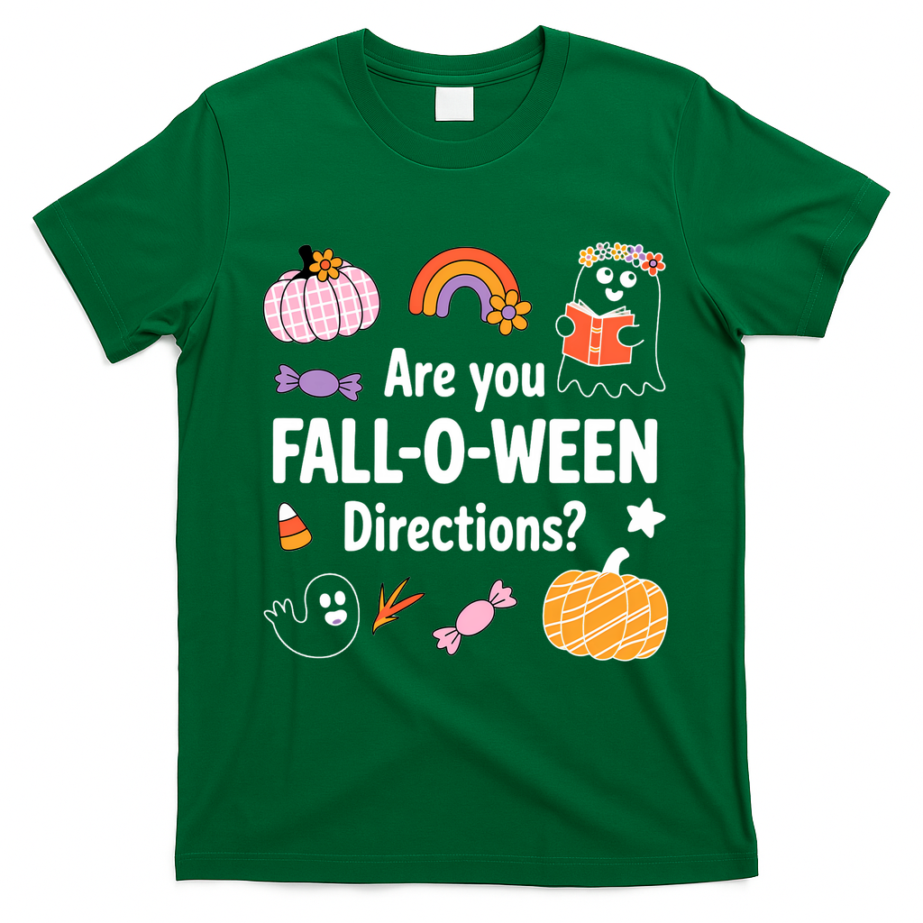 Are You Fall O Ween Directions Teacher Halloween Ghost T-Shirt - Irish Green