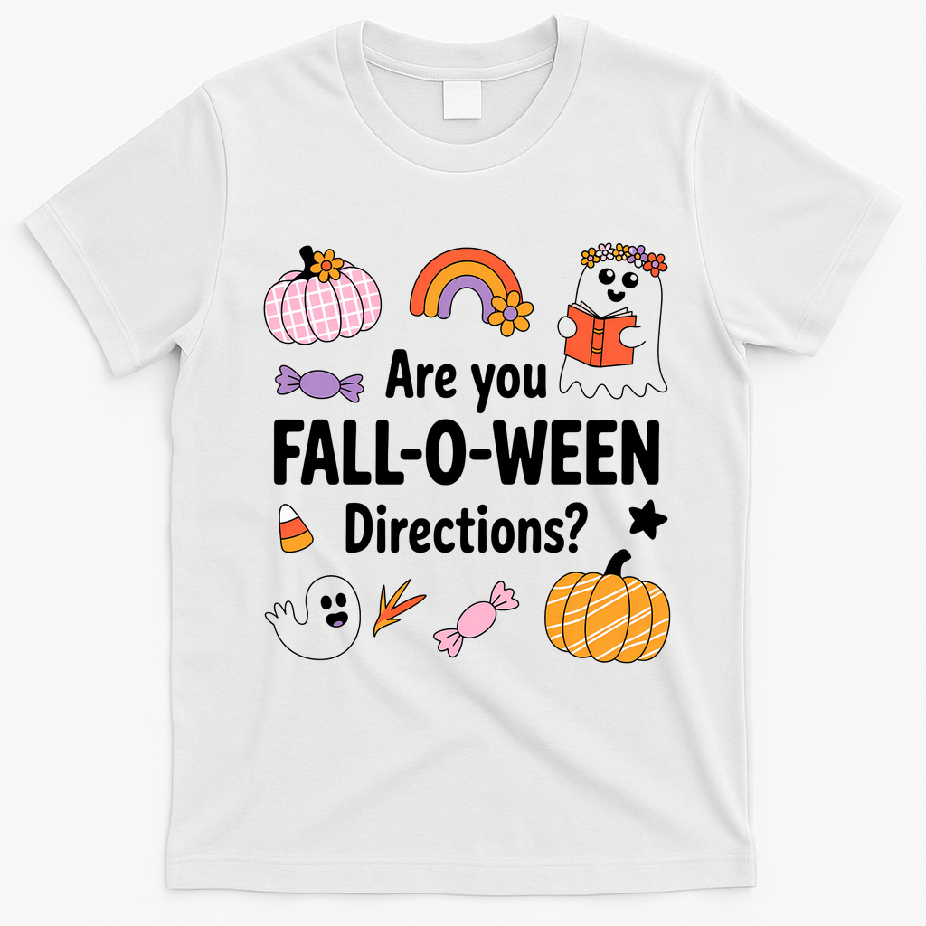 Are You Fall O Ween Directions Teacher Halloween Ghost T-Shirt - White