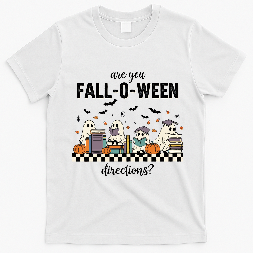 Are You Fallo Ween Directions Reading Ghost Halloween Teacher T-Shirt - White