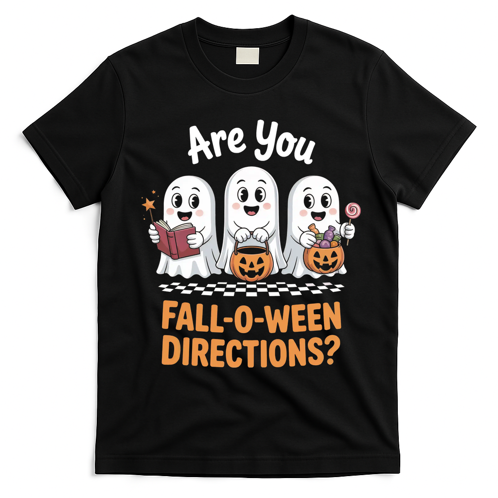 Are You Fall-O-Ween Directions Cute Halloween Teacher Ghost T-Shirt - Black