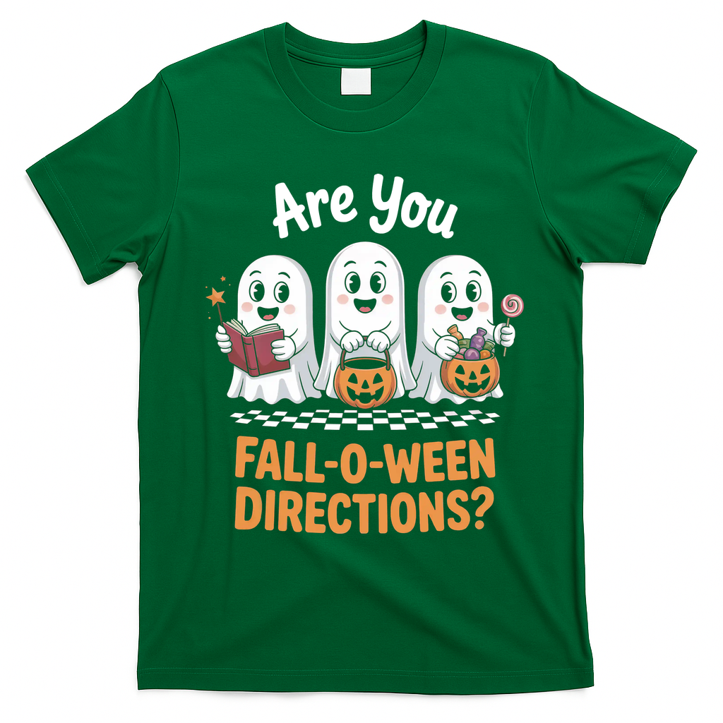 Are You Fall-O-Ween Directions Cute Halloween Teacher Ghost T-Shirt - Irish Green