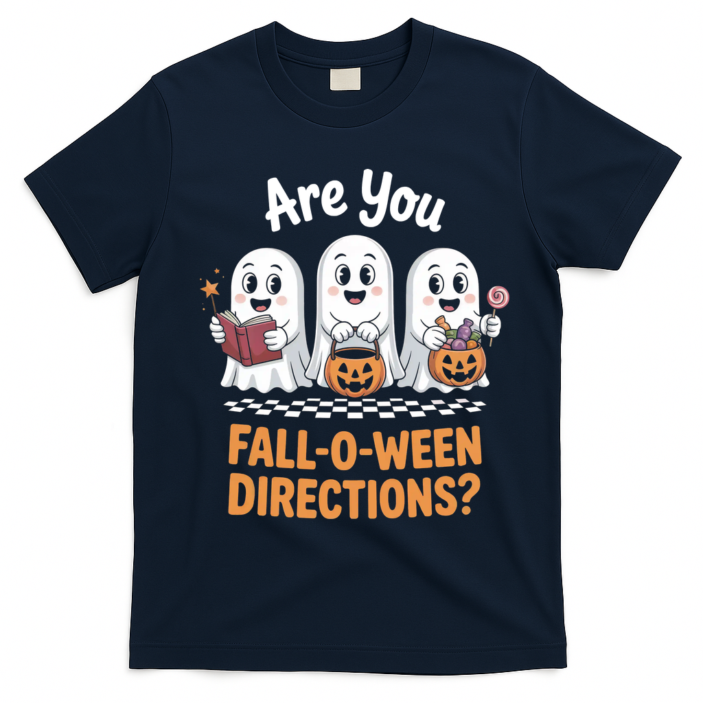 Are You Fall-O-Ween Directions Cute Halloween Teacher Ghost T-Shirt - Navy Blue