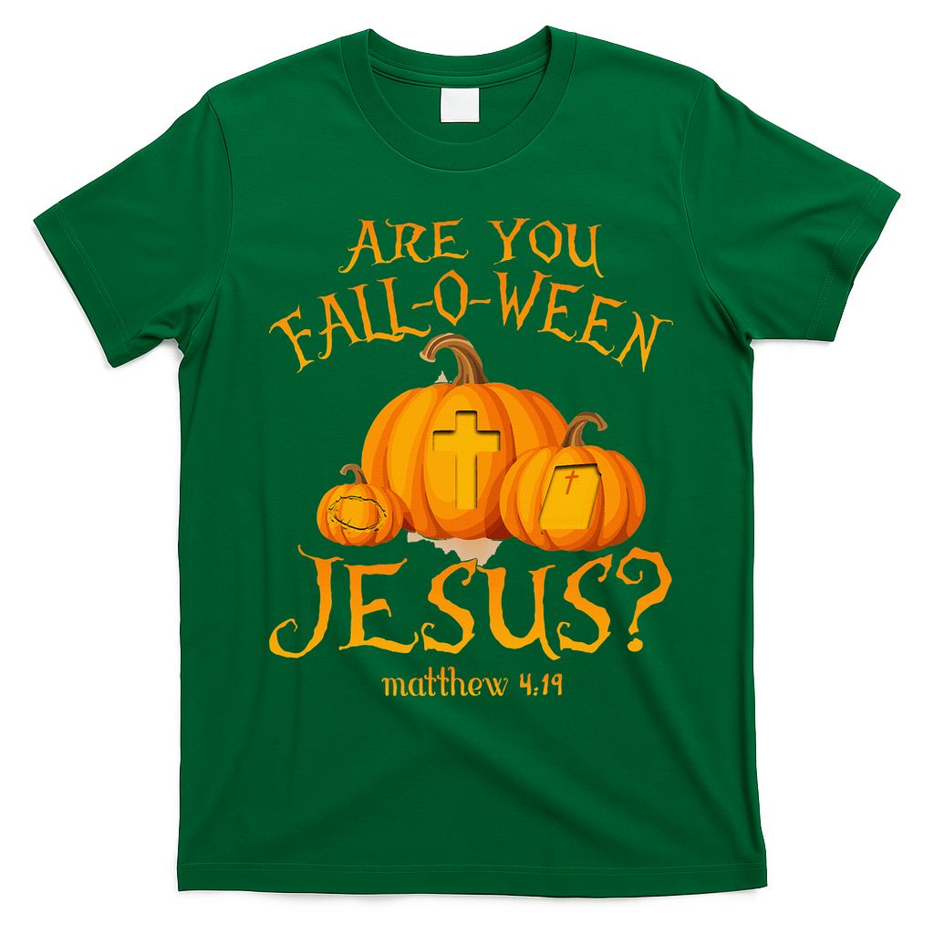 Are You Fall O Ween Jesus Christian Halloween Pumpkin T-Shirt - Irish Green
