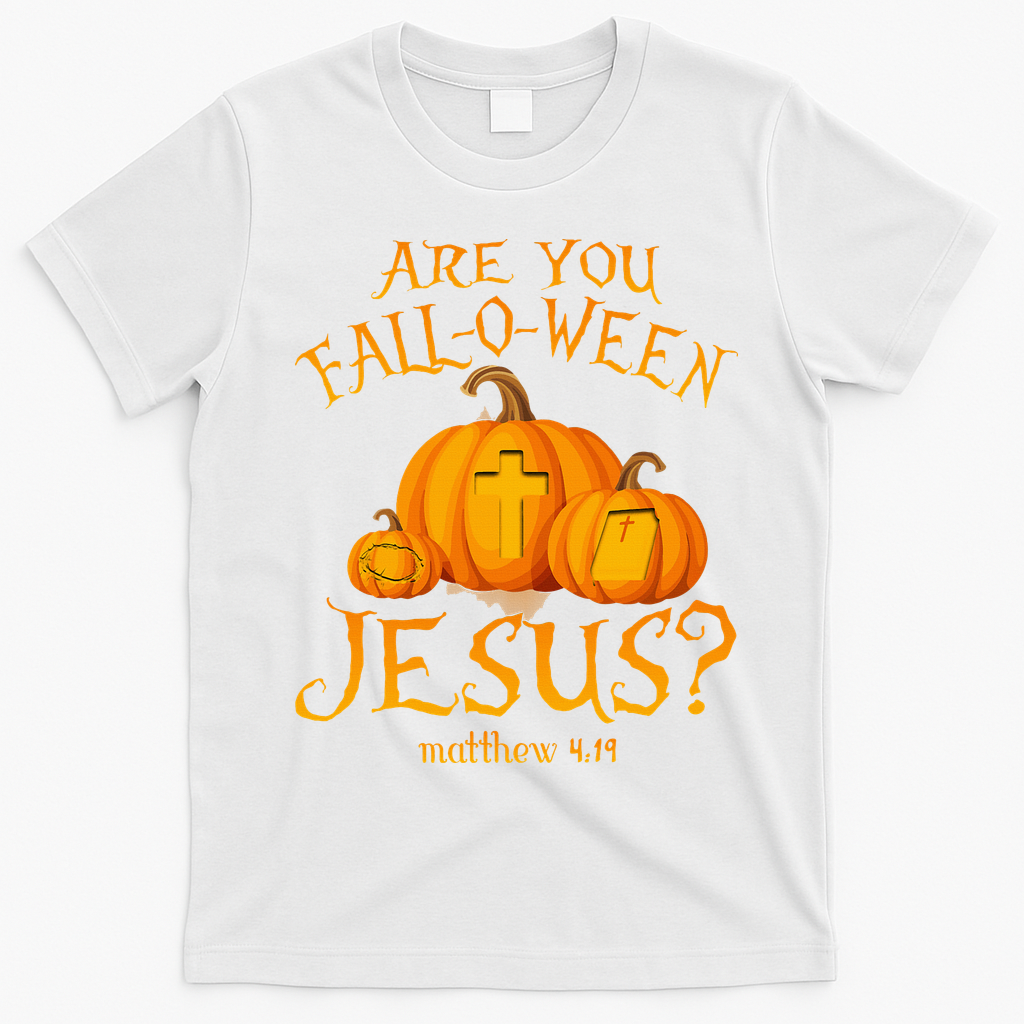Are You Fall O Ween Jesus Christian Halloween Pumpkin T-Shirt - White