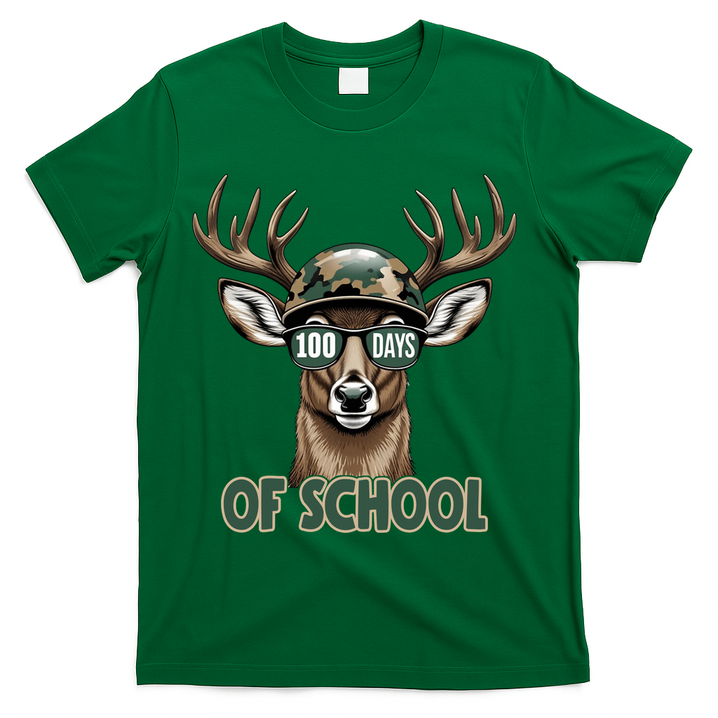 Bucked 100 Days Of School Deer Student 100th Day T-Shirt - Green