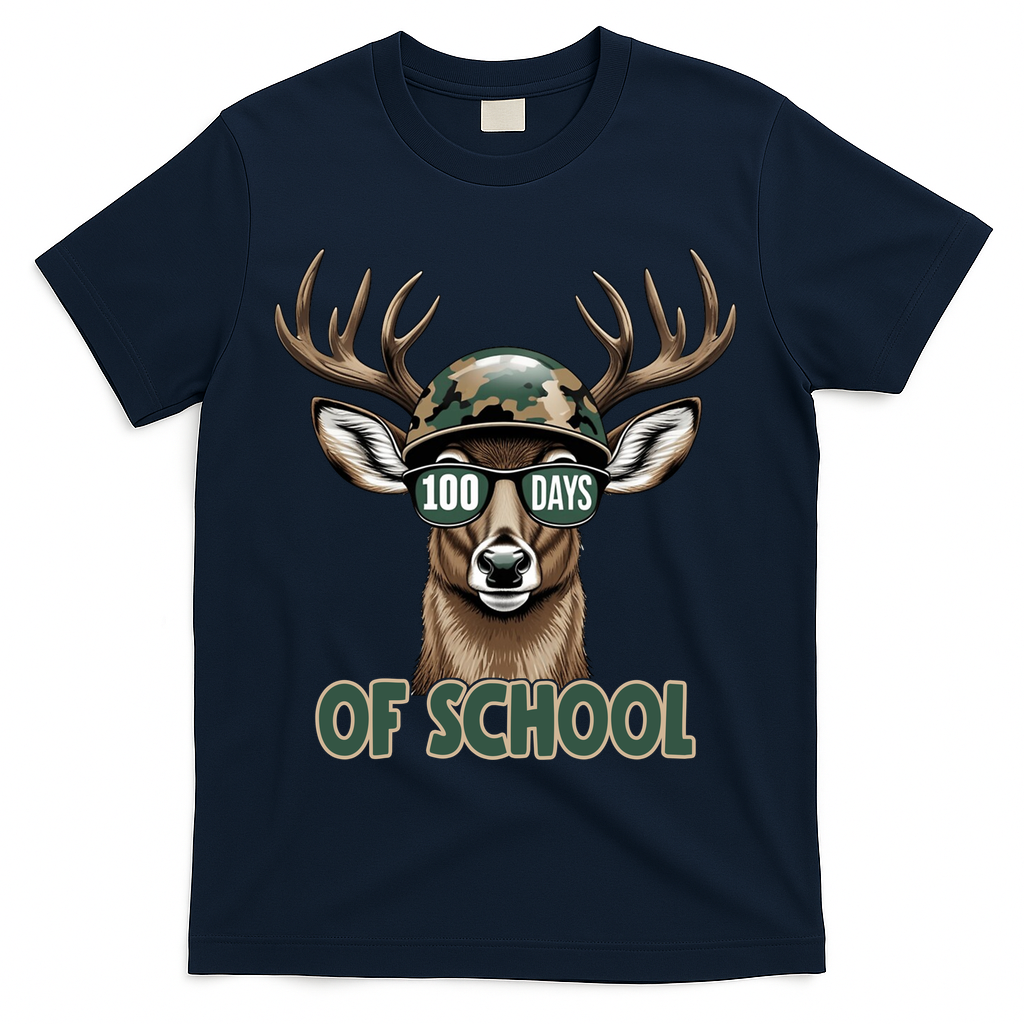 Bucked 100 Days Of School Deer Student 100th Day T-Shirt - Navy