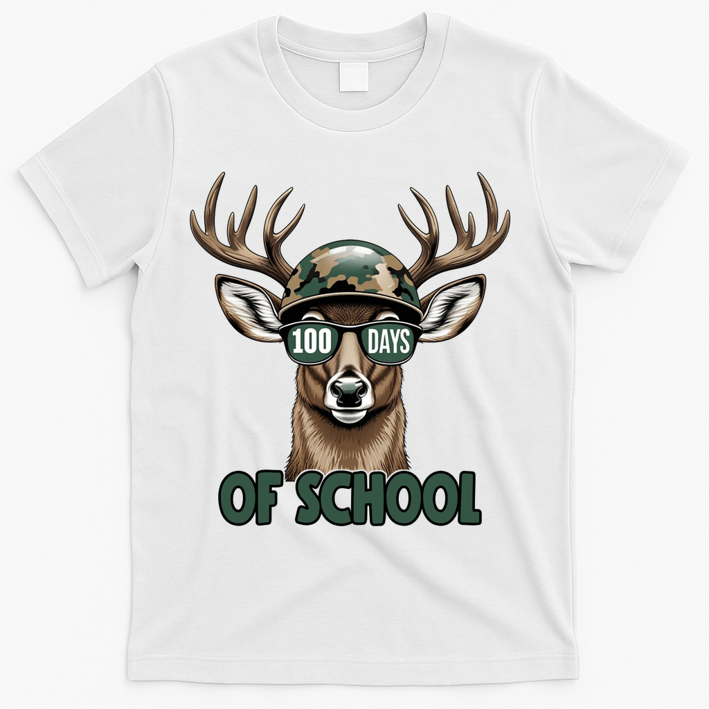 Bucked 100 Days Of School Deer Student 100th Day T-Shirt - White
