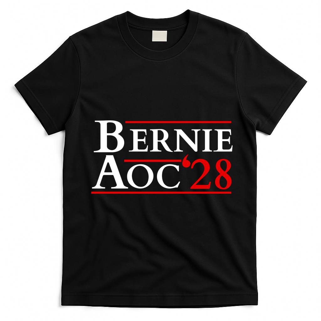 Bernie AOC 2028 Bernie Sanders Alexandria Cortez President  T-Shirt - Black
