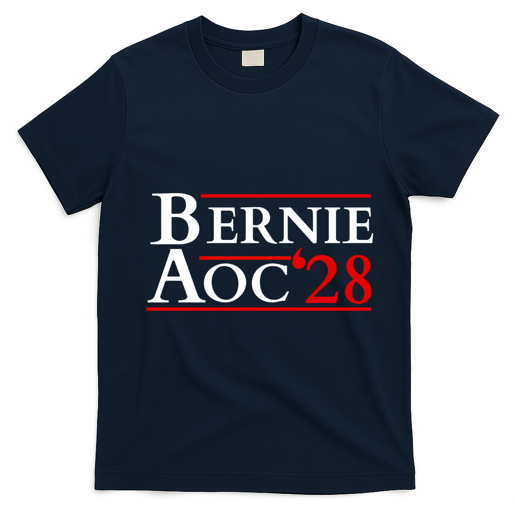 Bernie AOC 2028 Bernie Sanders Alexandria Cortez President  T-Shirt - Navy Blue