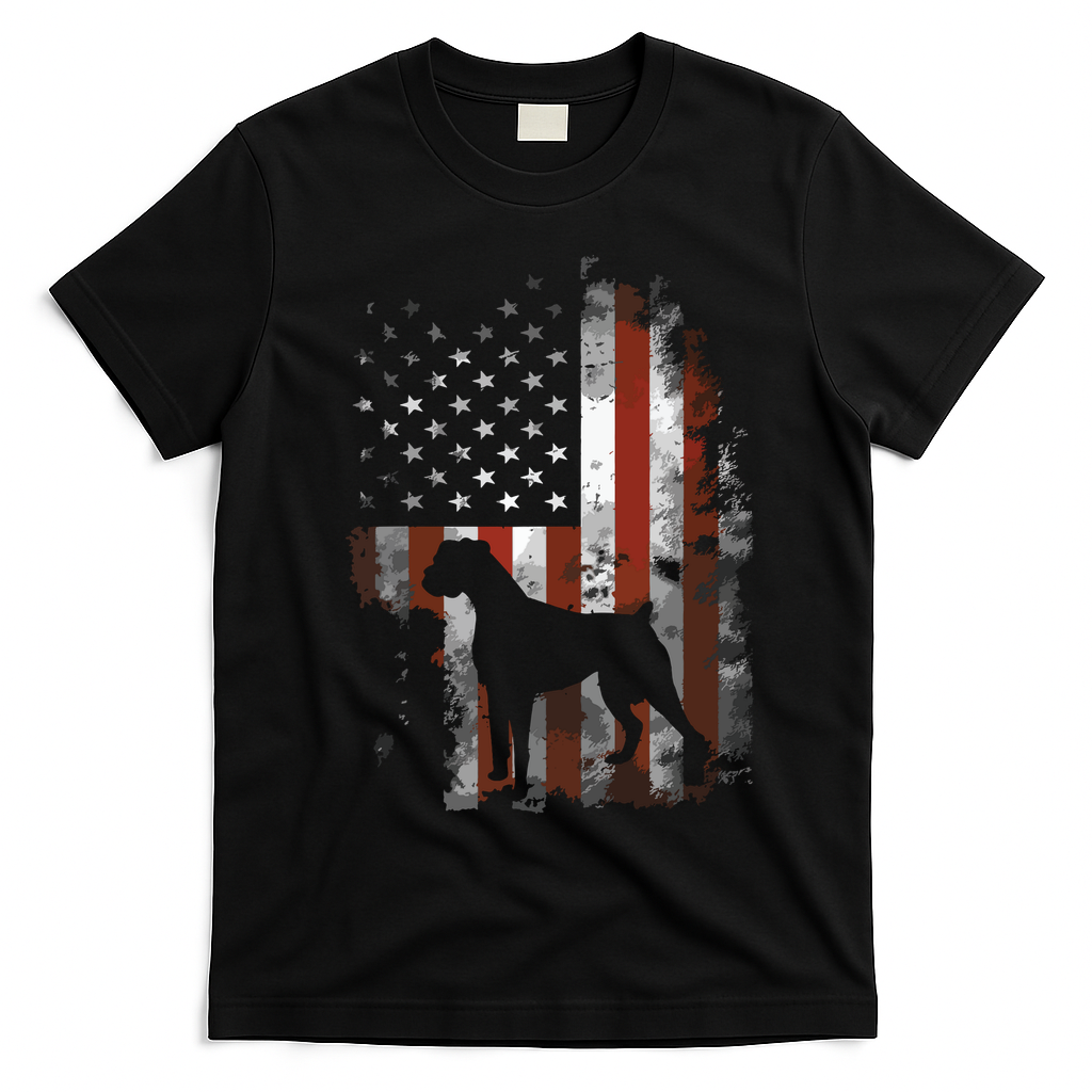 Boxer American Flag USA 4th Of July Dog Gifts T-Shirt - Black