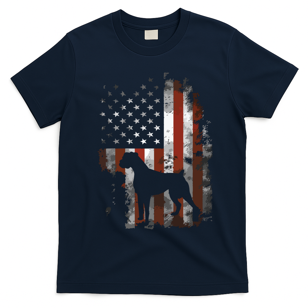 Boxer American Flag USA 4th Of July Dog Gifts T-Shirt - Navy Blue