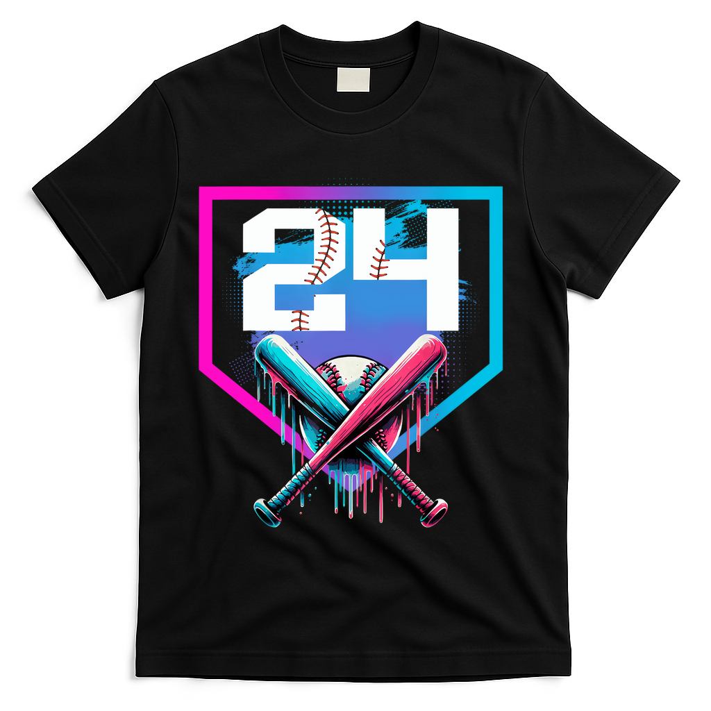 Baseball Birthday Boy Drip 24th Player 24 Years Old Boy  T-Shirt - Black